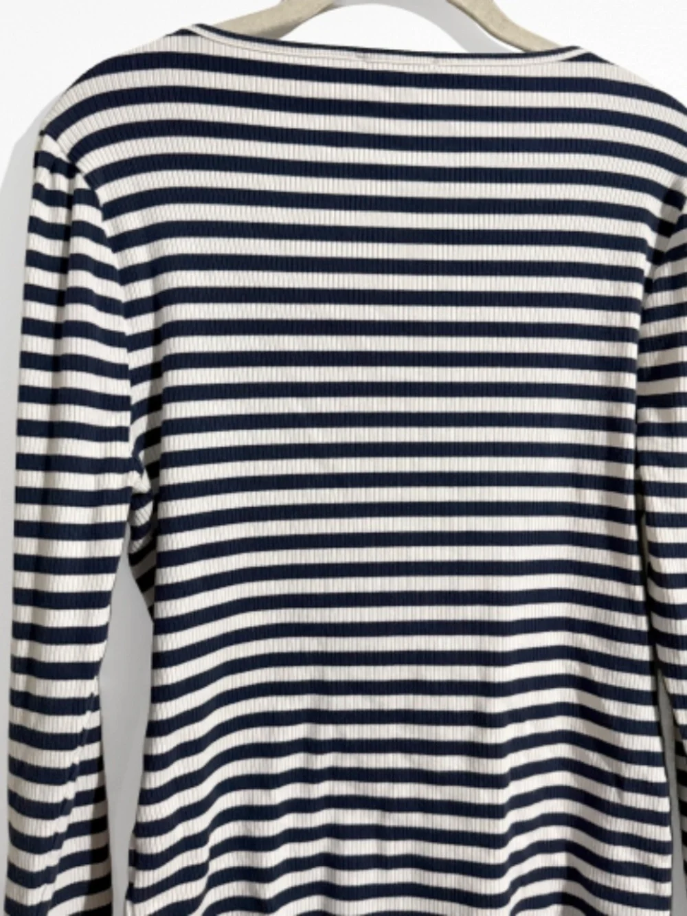 J. Crew Navy and White Stripe Ribbed Stretch Square Neck Top Size Extra Large